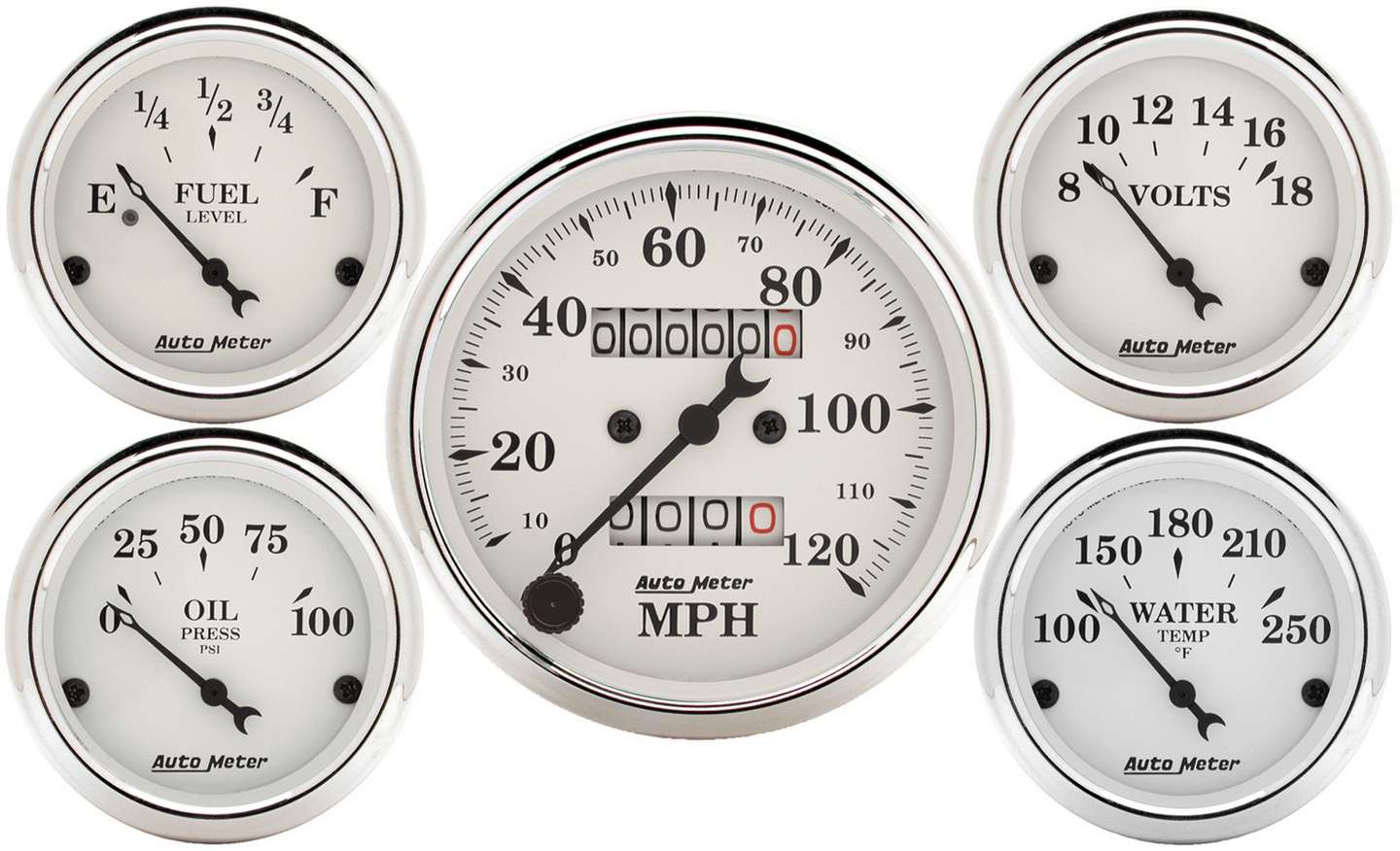 Mechanical Speedometer AutoMeter 1601 Old-Tyme White 5 Gauge Set